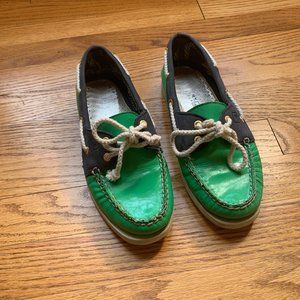 Green and Navy Patent Leather Sperry Topsiders